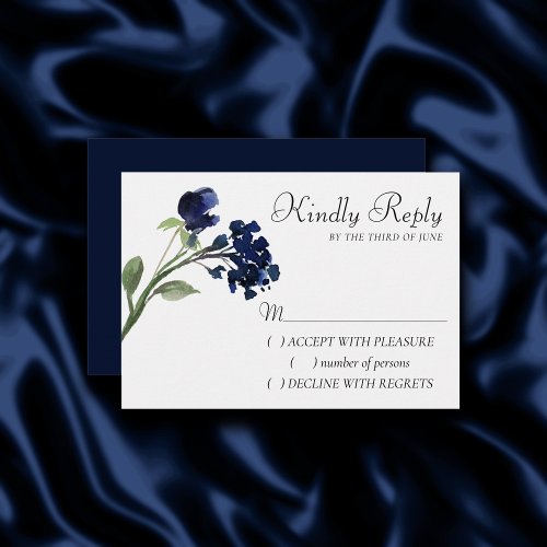 Wildbloom  Classic Blue Bohemian Garden Flower RSVP Card