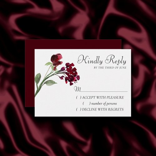 Wildbloom  Crimson Red Bohemian Floral RSVP Card
