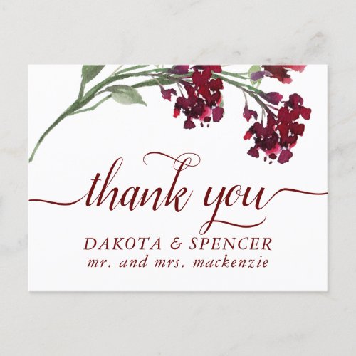 Wildbloom  Crimson Red Bohemian Floral Thank You Announcement Postcard