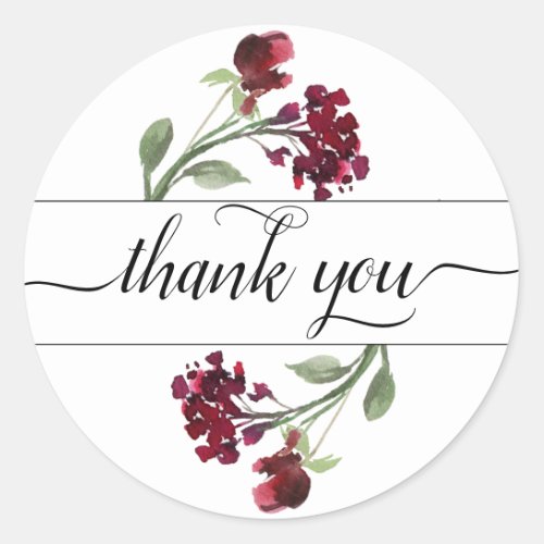 Wildbloom  Crimson Red Bohemian Floral Thank You Classic Round Sticker