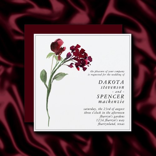 Wildbloom  Crimson Red Bohemian Flower Wedding Invitation