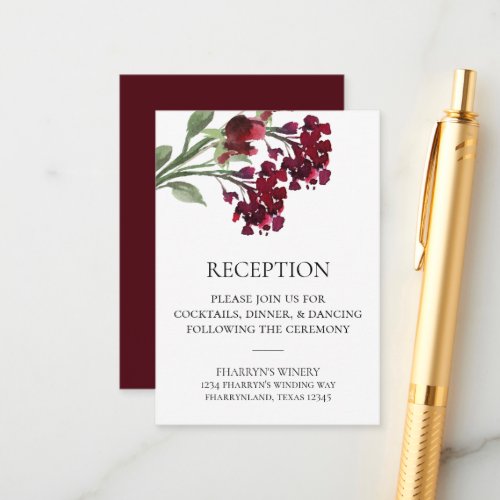 Wildbloom  Crimson Red Bohemian Flowers Reception Enclosure Card