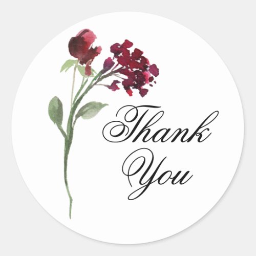 Wildbloom  Crimson Red Bohemian Flowers Thank You Classic Round Sticker