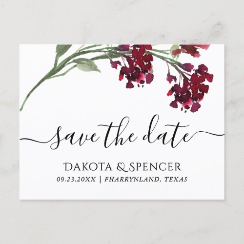 Wildbloom  Crimson Red Bohemian Save the Date Announcement Postcard