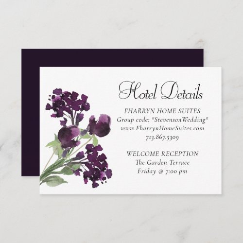 Wildbloom  Deep Purple Bohemian Flower Hotel Info Enclosure Card