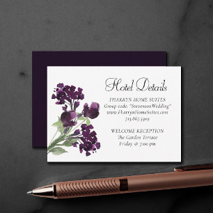 Wildbloom Deep Purple Bohemian Flower Hotel Info Enclosure Card