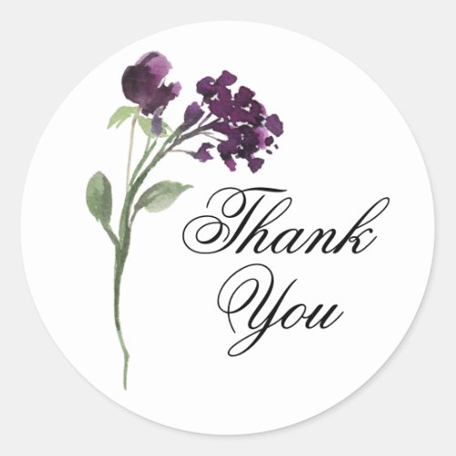 Wildbloom  Deep Purple Bohemian Flowers Thank You Classic Round Sticker