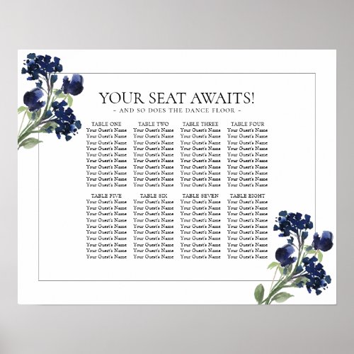 Wildbloom  Navy Blue Bohemian Flower Seating Poster