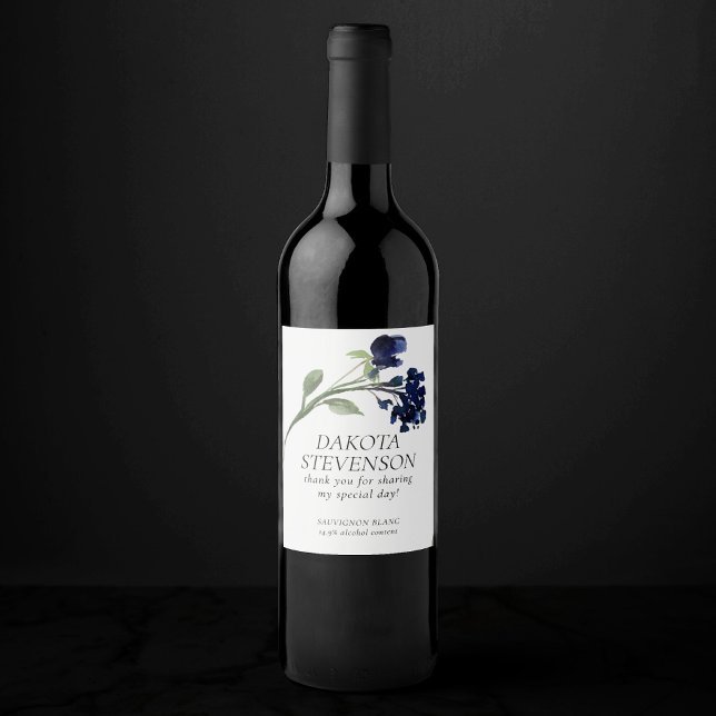 Wildbloom | Navy Blue Bohemian Flowers Custom Wine Label (Creator Uploaded)