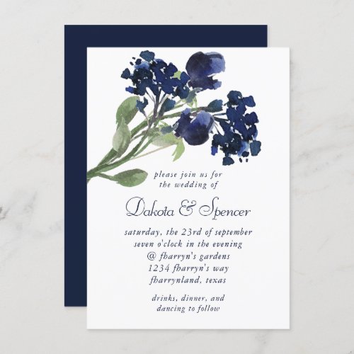 Wildbloom  Navy Blue Bohemian Flowers Invitation