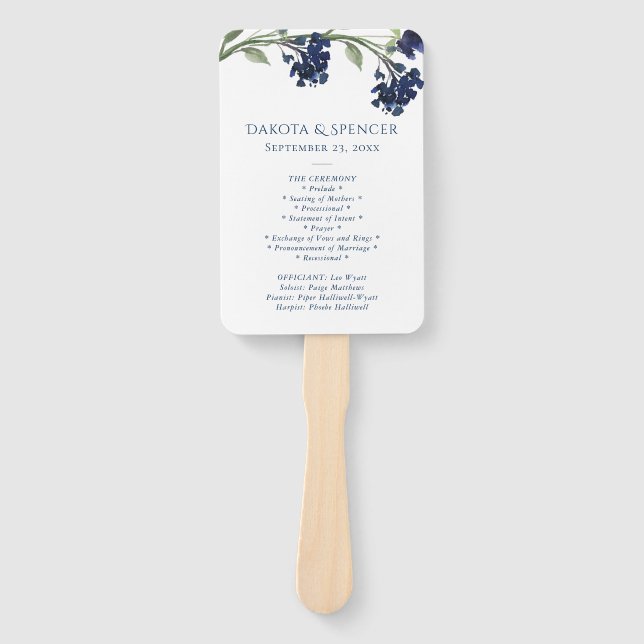 Wildbloom | Navy Blue Bohemian Flowers Program Hand Fan (Front)