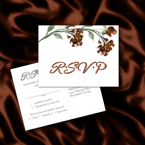 Wildbloom  Terra Cotta Orange Floral Entree RSVP Invitation Postcard