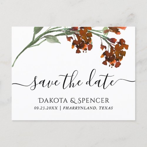 Wildbloom  Terra Cotta Orange Save the Date Announcement Postcard