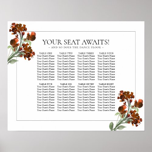 Wildbloom  Terracotta Bohemian 8 Table Seating Poster