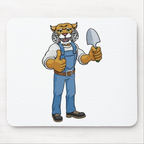 Wildcat Gardener Gardening Animal Mascot Mouse Pad