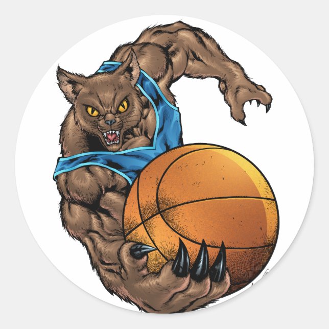 Wildcats Bobcats Basketball, Blue, L. Blue Stripe Classic Round Sticker (Front)