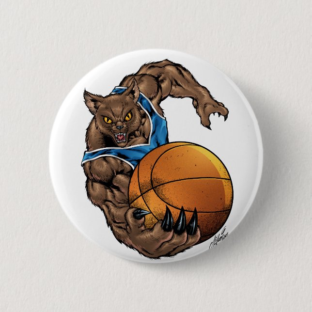 Wildcats Bobcats Basketball Blue, White Stripe Pinback Button (Front)