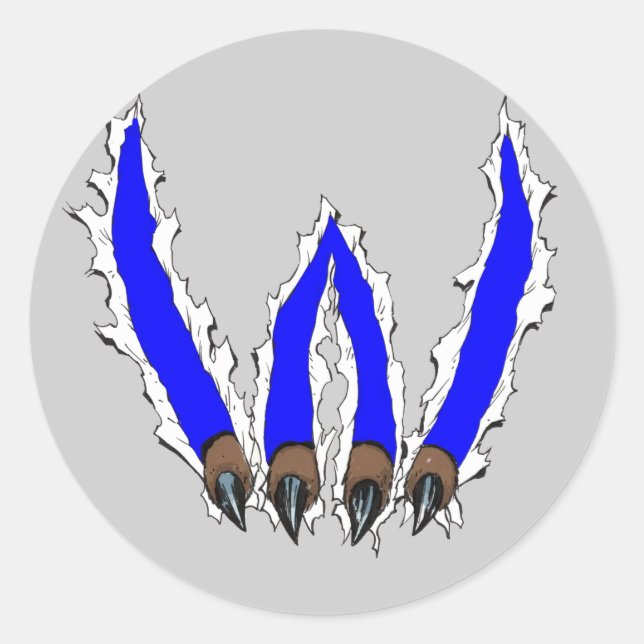 Wildcats Claw Ripping Through Design - Blue Classic Round Sticker (Front)