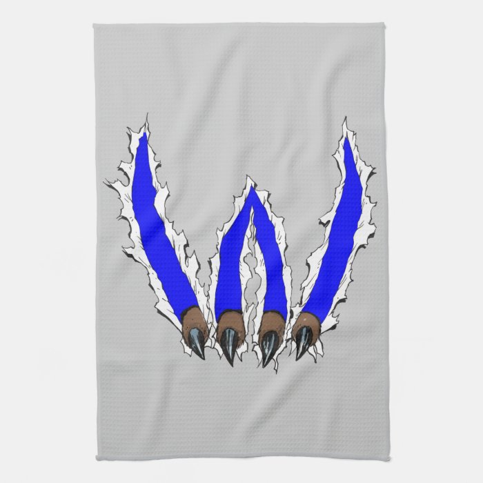 Wildcats Claw Ripping Through Design   Blue Kitchen Towel