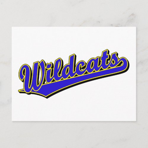 Wildcats script logo in blue and gold postcard