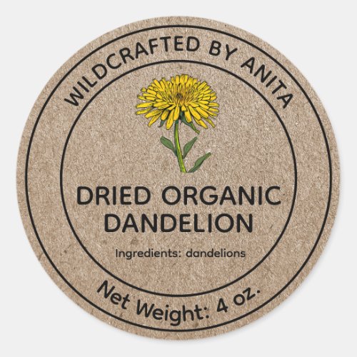 Wildcrafted Dried Dandelions Kraft Paper Style Classic Round Sticker