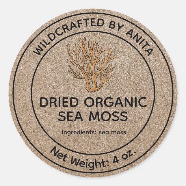 Wildcrafted Dried Sea Moss Kraft Paper Style Classic Round Sticker (Front)