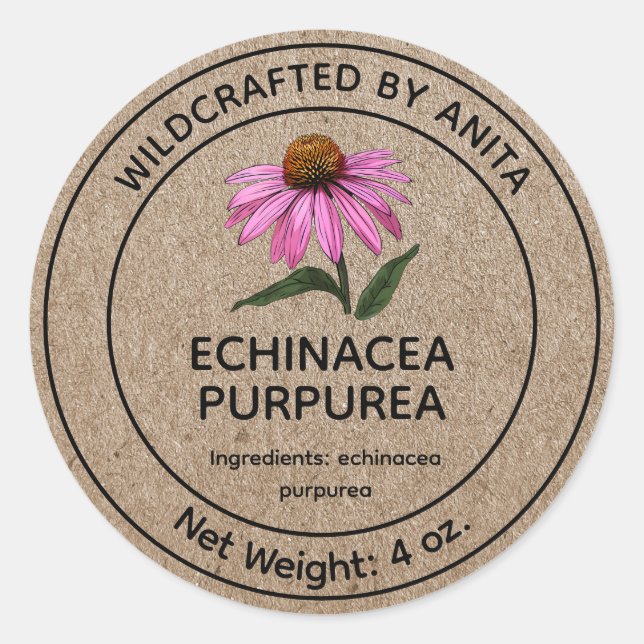 Wildcrafted Echinacea Purpurea Purple Coneflower Classic Round Sticker (Front)