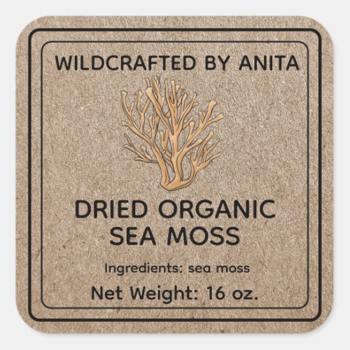 Wildcrafted Organic Sea Moss Kraft Paper Style Square Sticker