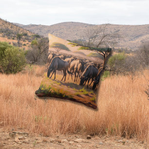 Wildebeest in savannah throw pillow