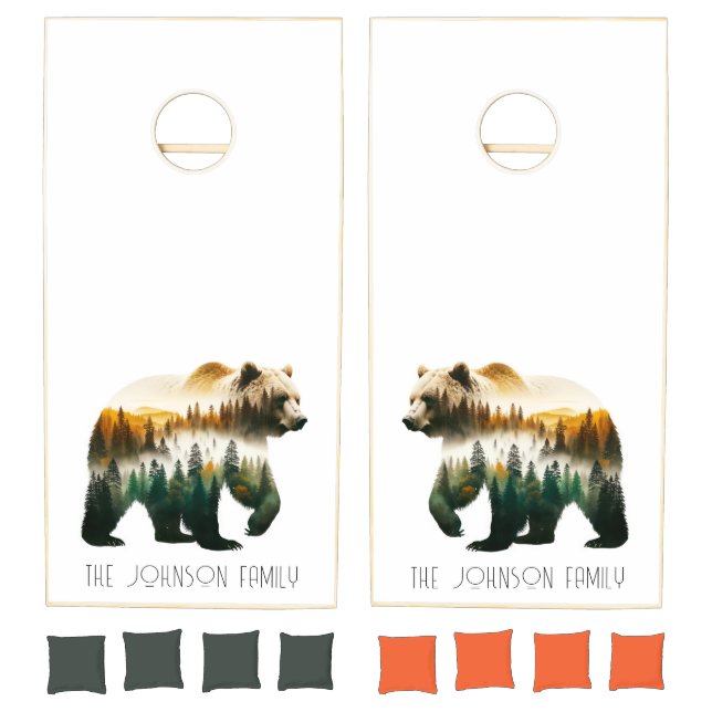 Wildernes Grizzly bear Family Name Cornhole Set (Set)
