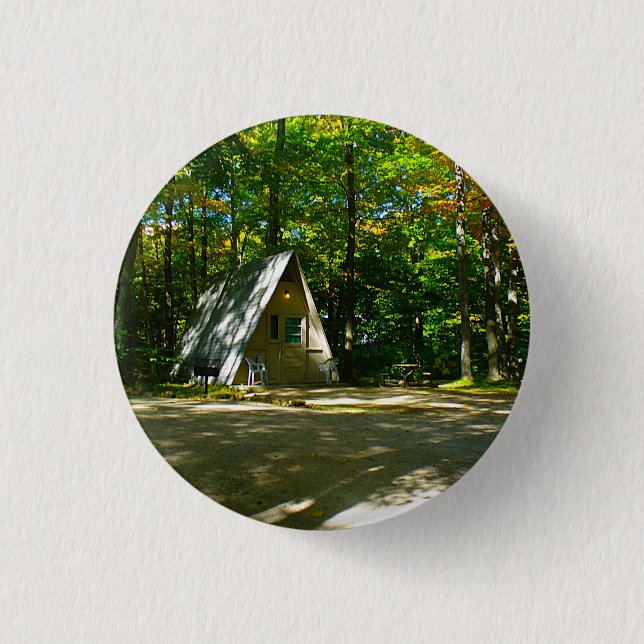 Wilderness A-Frame Camping at Campground Pinback Button (Front)