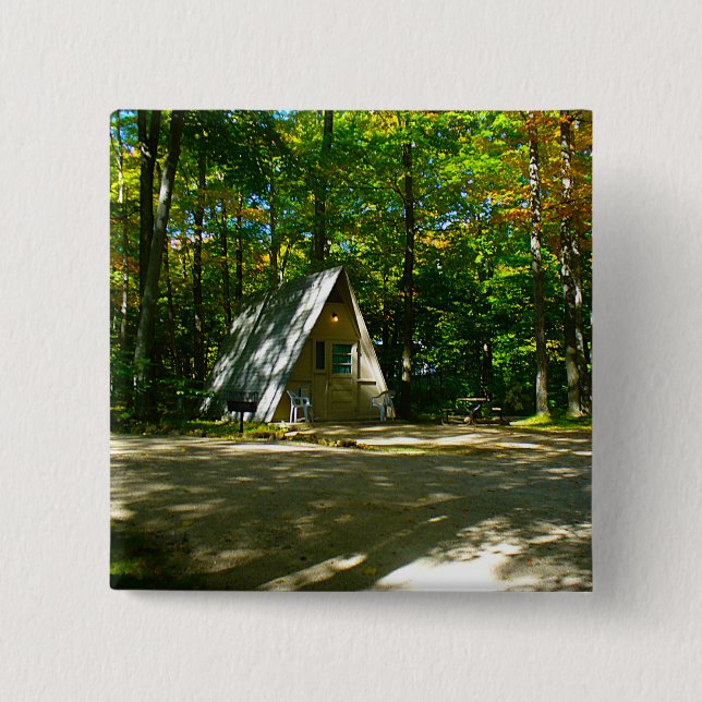 Wilderness A-Frame Camping at Campground Pinback Button (Front)