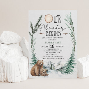 Wilderness Adventure Begins Bear Cub Baby Shower Invitation