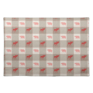 Wilderness Animals Gray Plaid Cloth Placemat