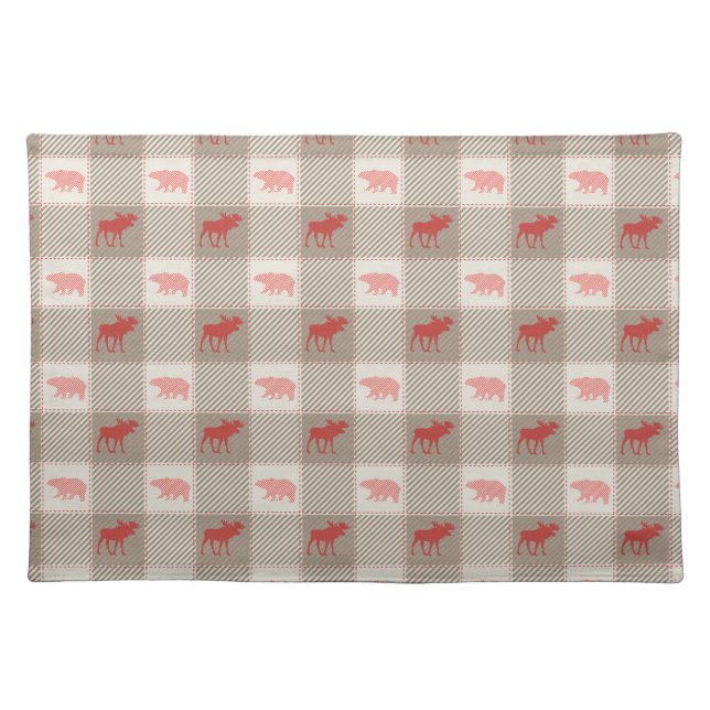 Wilderness Animals Gray Plaid Cloth Placemat (Front)
