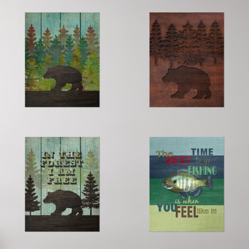 Wilderness Bear and Fishing Outdoors Lovers Wall Art Sets