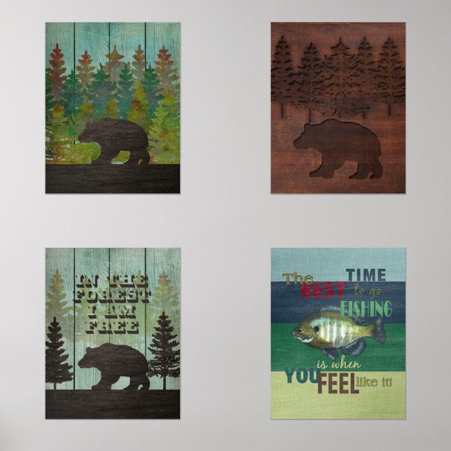 Wilderness Bear and Fishing Outdoors Lovers Wall Art Sets (Front)