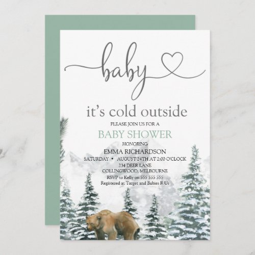Wilderness Bear Baby Its Cold Outside Baby Shower Invitation