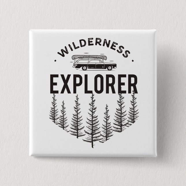 Wilderness Explorer Station Wagon Canoe Trees Button (Front)