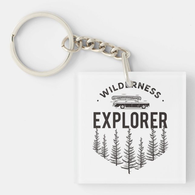 Wilderness Explorer Station Wagon Canoe Trees Keychain (Front)