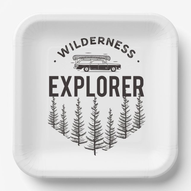 Wilderness Explorer Station Wagon Canoe Trees Paper Plates (Front)