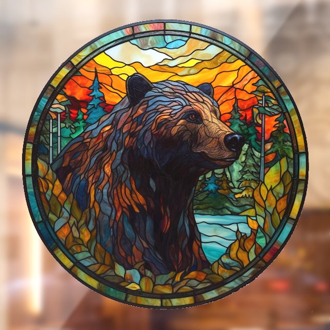 Wilderness Forest Bear Faux Stained Glass Window Cling (Sheet 2)