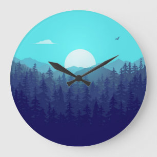 Wilderness Forest Sunrise Vintage Illustration Large Clock