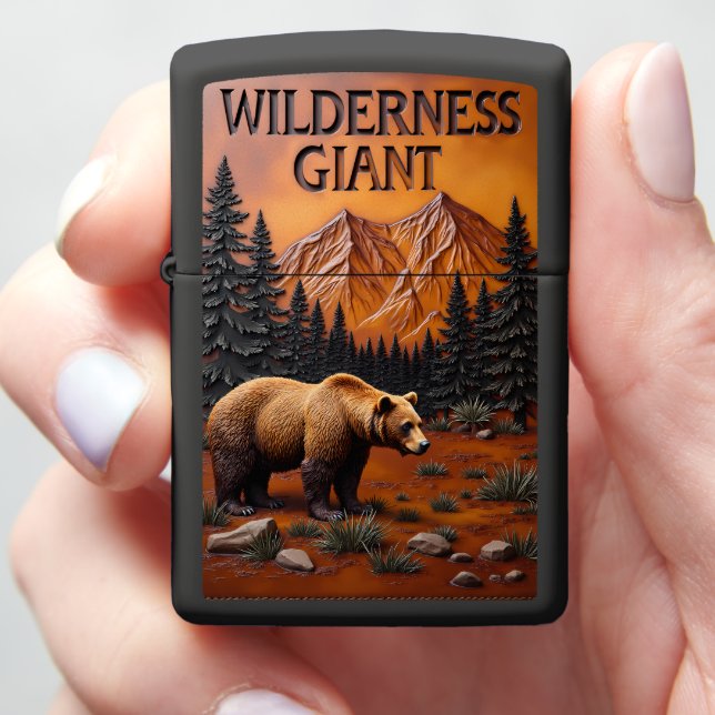 Wilderness Giant Sunset Grizzly Zippo Lighter (In Hand)