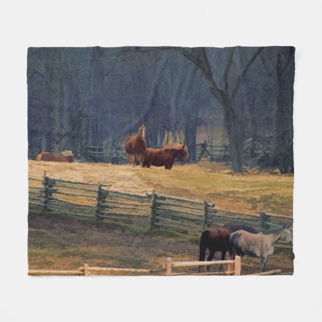 Wilderness Horse Ranch Fleece Blanket (Front (Horizontal))