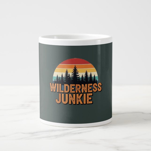 Wilderness junkie retro design giant coffee mug (Front)