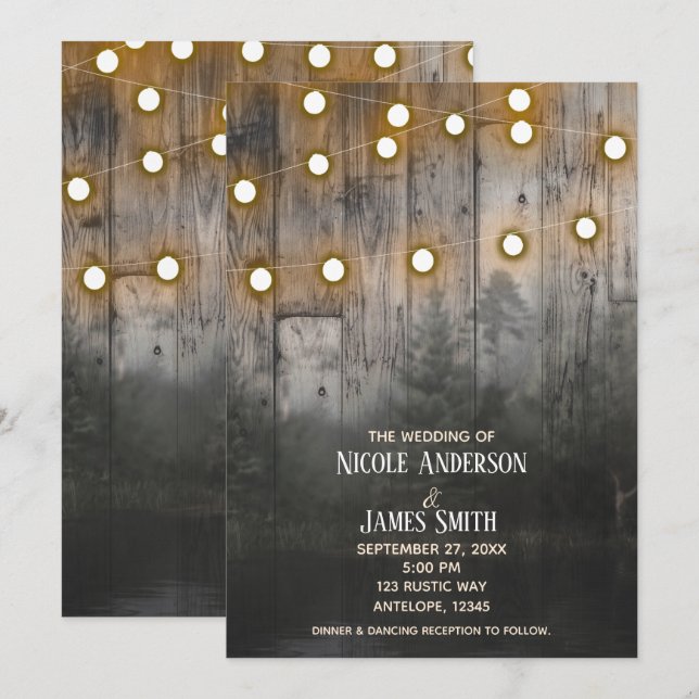 Wilderness Lake Pine Trees Forest Wood & Lights Invitation (Front/Back)