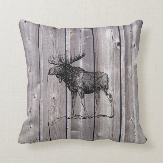 Wilderness Moose On Rustic Wood Cabin Throw Pillow Zazzle Com