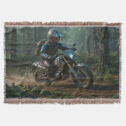 Wilderness Motocross _ Dirtbike Racer   Throw Blanket