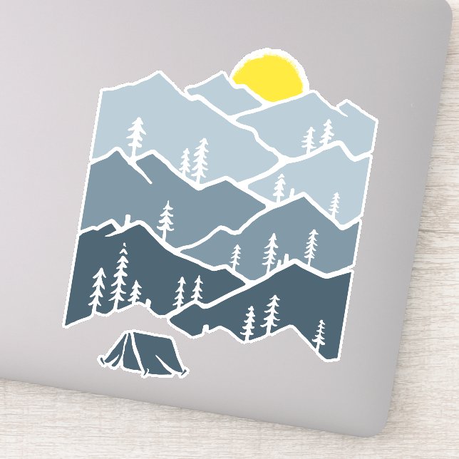Wilderness Mountain Tent Camper Sticker (Detail)